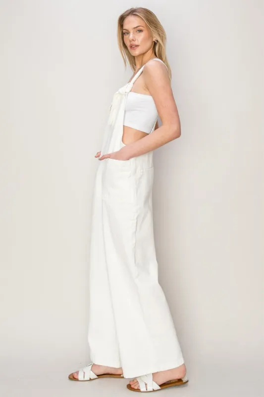 HYFVE Washed Twill Knotted Strap Overalls sold by Charming Charlie