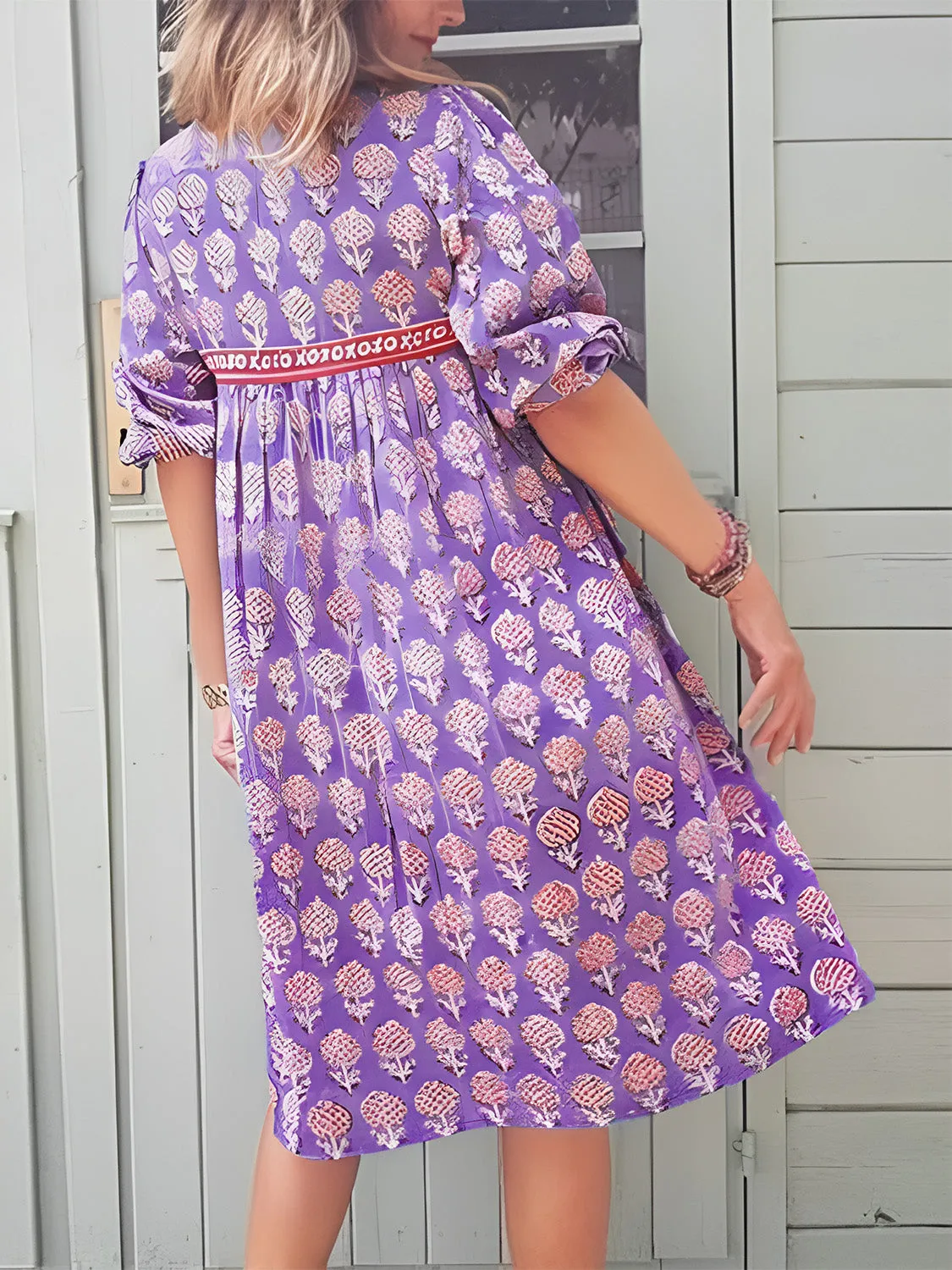 Printed Tie Neck Half Sleeve Mini Dress sold by Charming Charlie product image thumbnail 4