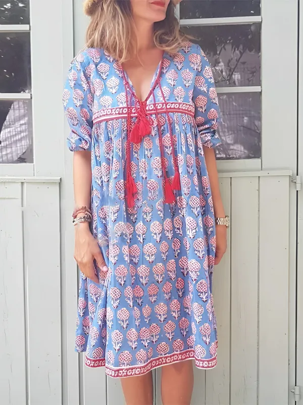 Printed Tie Neck Half Sleeve Mini Dress sold by Charming Charlie