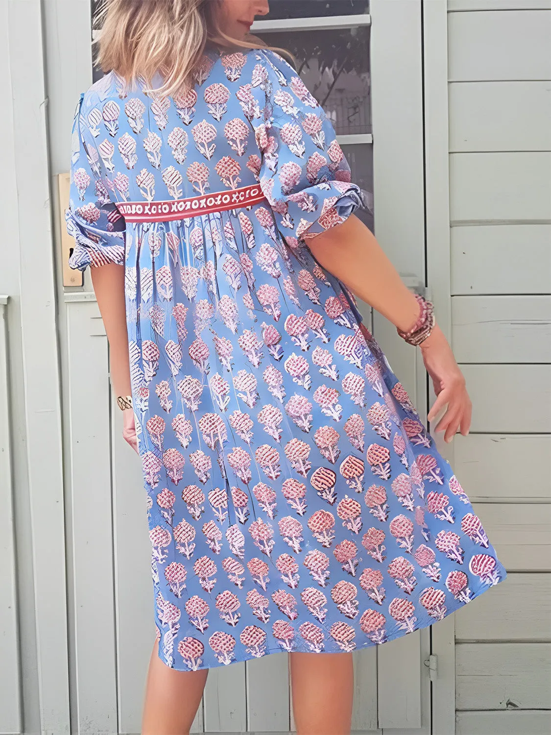 Printed Tie Neck Half Sleeve Mini Dress sold by Charming Charlie product image thumbnail 2