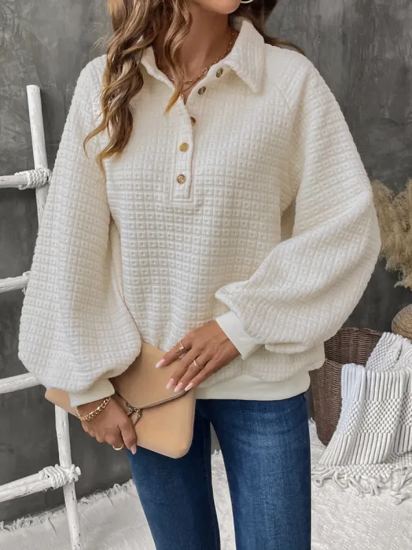 Half Button Long Sleeve Sweatshirt sold by Charming Charlie