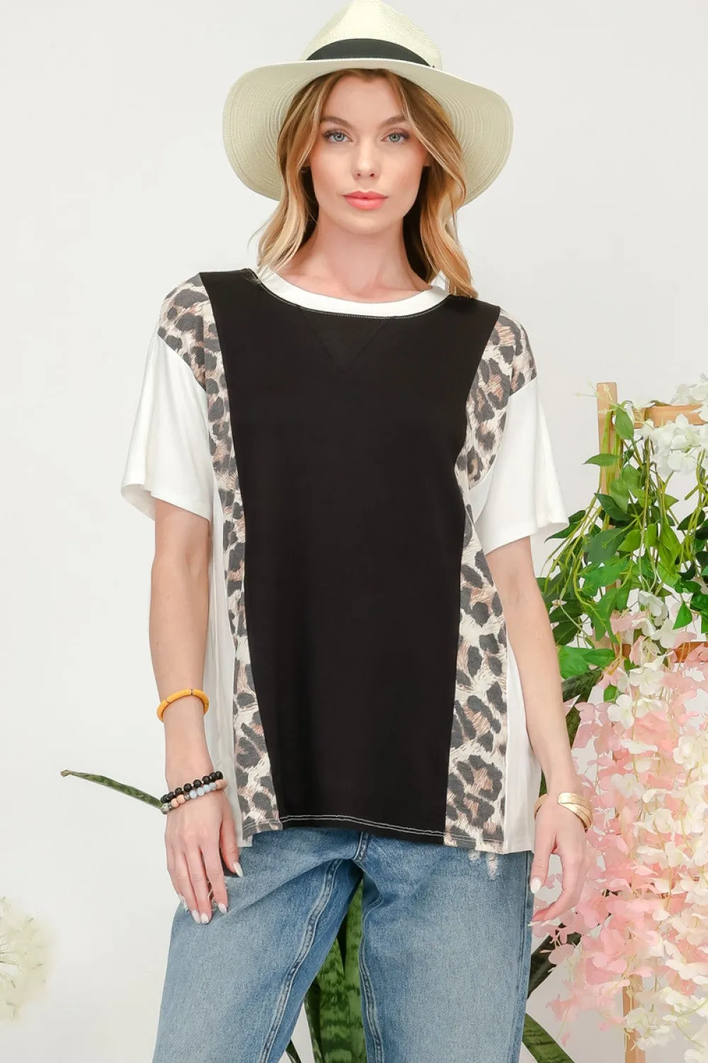 Celeste Full Size Leopard Color Block T-Shirt sold by Charming Charlie