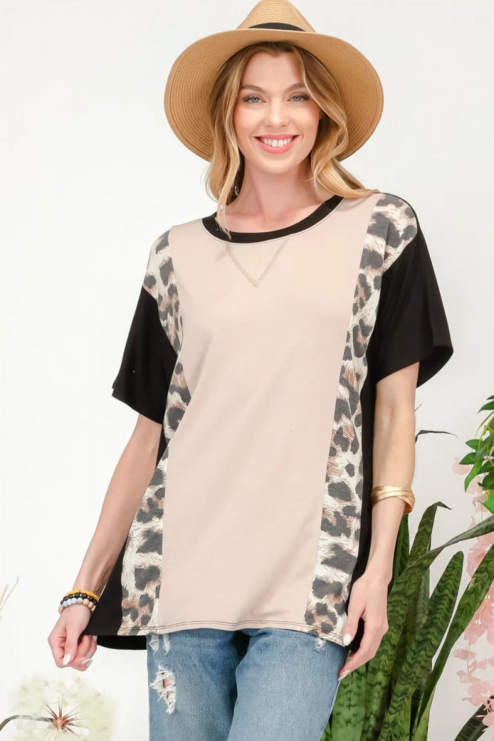 Celeste Full Size Leopard Color Block T-Shirt sold by Charming Charlie product image thumbnail 5