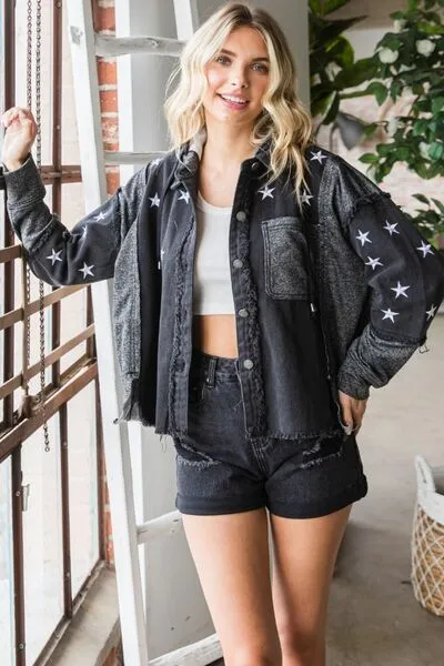 Veveret Star Embroidered Hooded Denim Jacket sold by Charming Charlie product image thumbnail 3