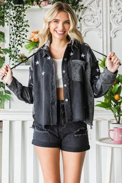 Veveret Star Embroidered Hooded Denim Jacket sold by Charming Charlie product image thumbnail 4