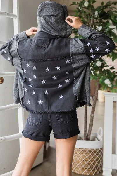 Veveret Star Embroidered Hooded Denim Jacket sold by Charming Charlie product image thumbnail 2