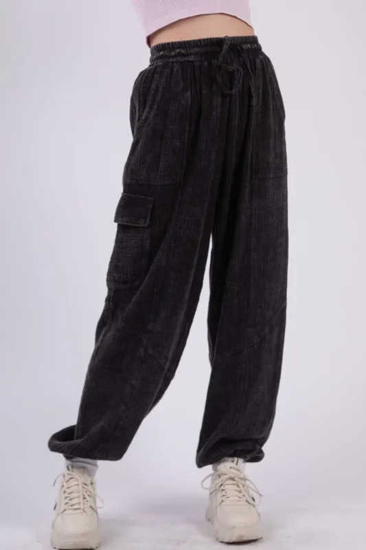 VERY J Washed Woven Crinkle Gauze Drawstring Pants sold by Charming Charlie