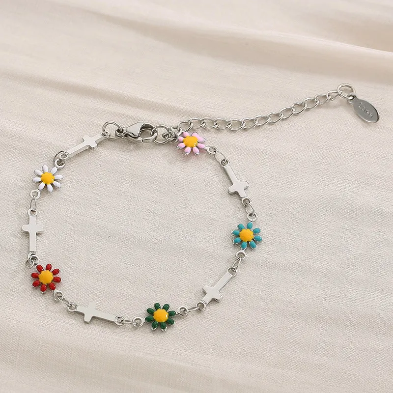 Flower & Cross Stainless Steel Bracelet sold by Charming Charlie product image thumbnail 3