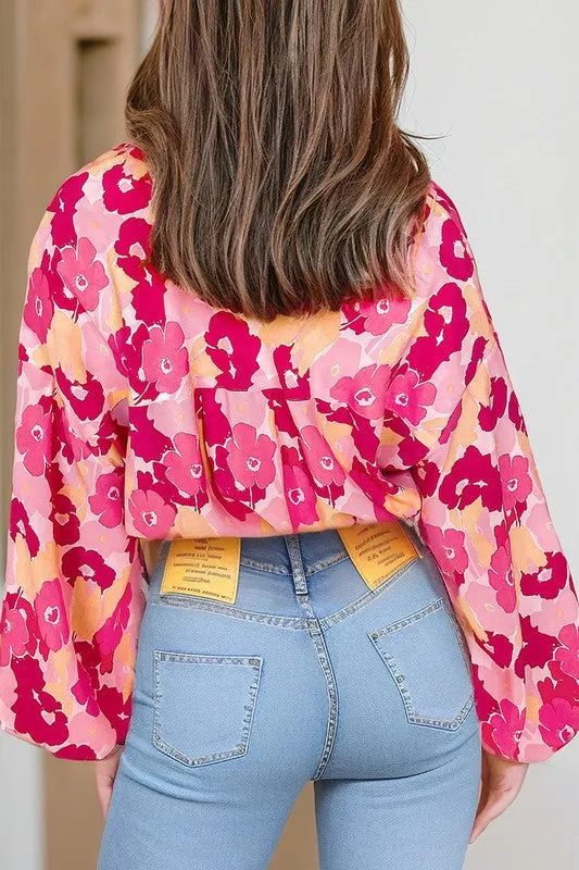 Blooming Floral Print Puff Sleeve Buttoned Shirt sold by Charming Charlie product image thumbnail 3