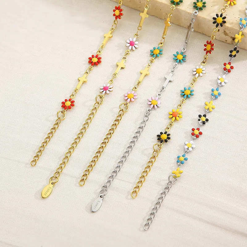 Flower & Cross Stainless Steel Bracelet sold by Charming Charlie