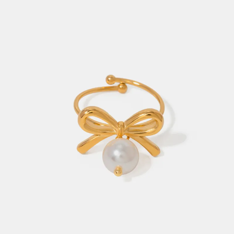 Stainless Steel Pearl Bow Ring sold by Charming Charlie