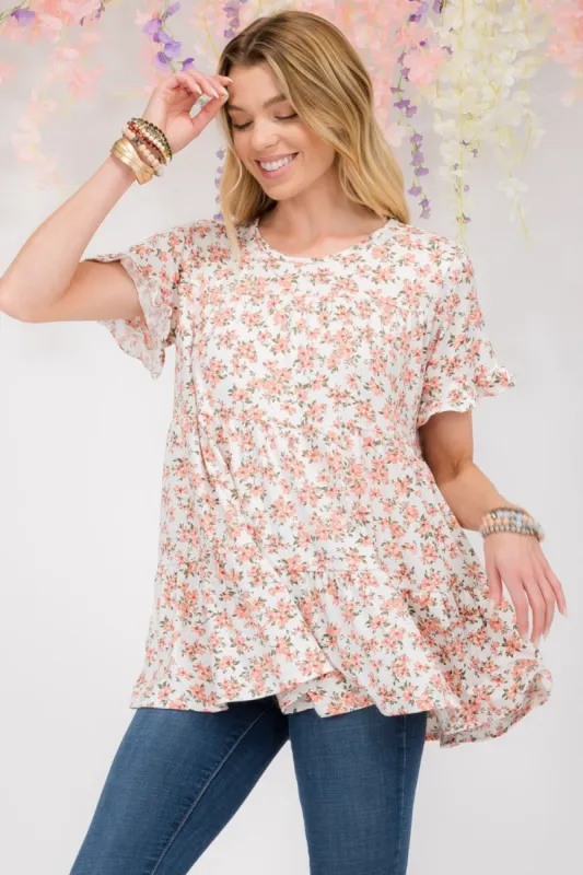 Celeste Full Size Floral Ruffled Short Sleeve Blouse sold by Charming Charlie