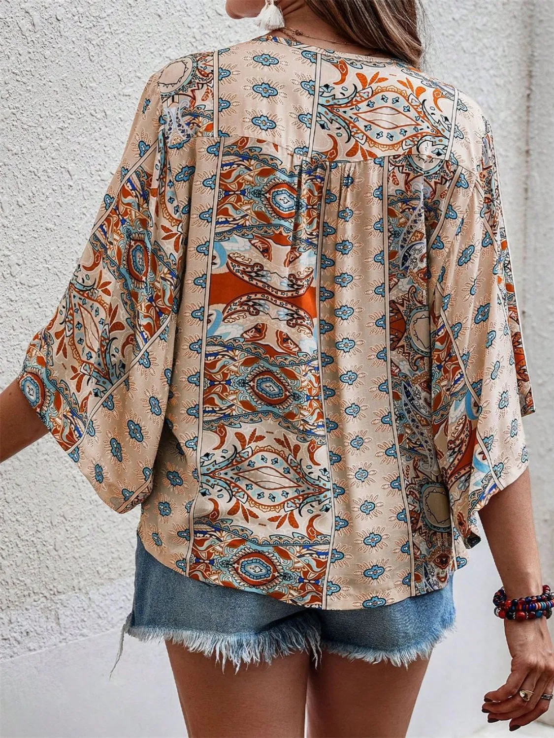 Printed V-Neck Three-Quarter Sleeve Blouse sold by Charming Charlie product image thumbnail 3