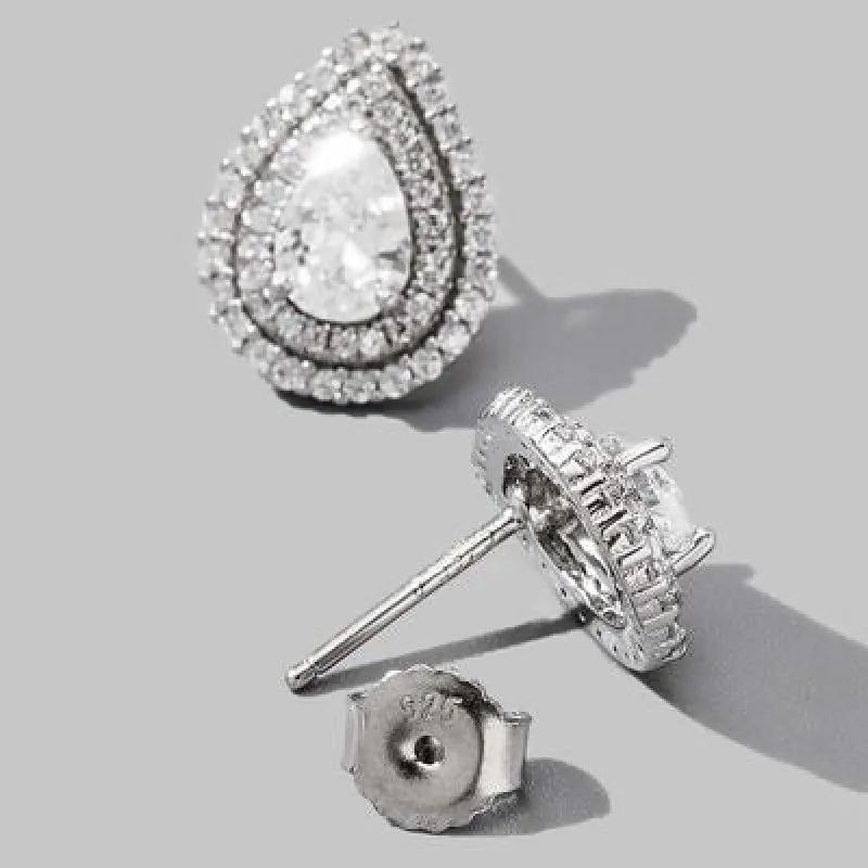 925 Sterling Silver Zircon Teardrop Shape Stud Earrings sold by Charming Charlie
