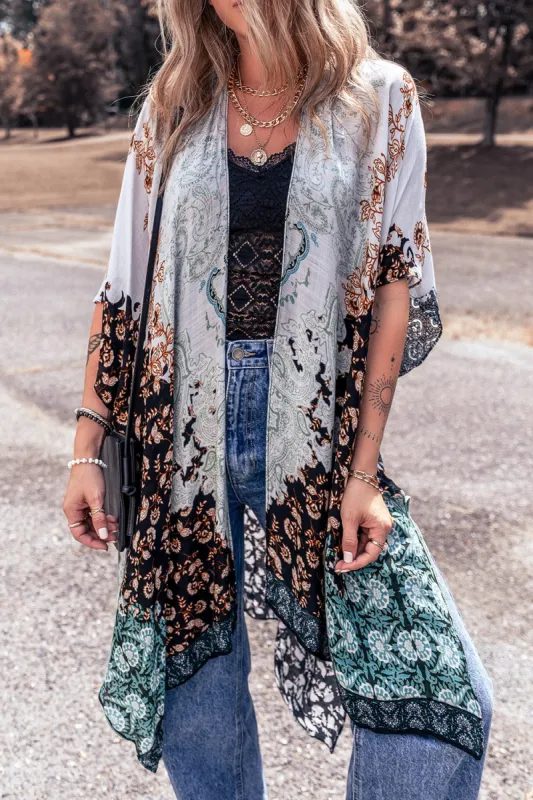 Open Front Printed Half Sleeve Cover Up sold by Charming Charlie