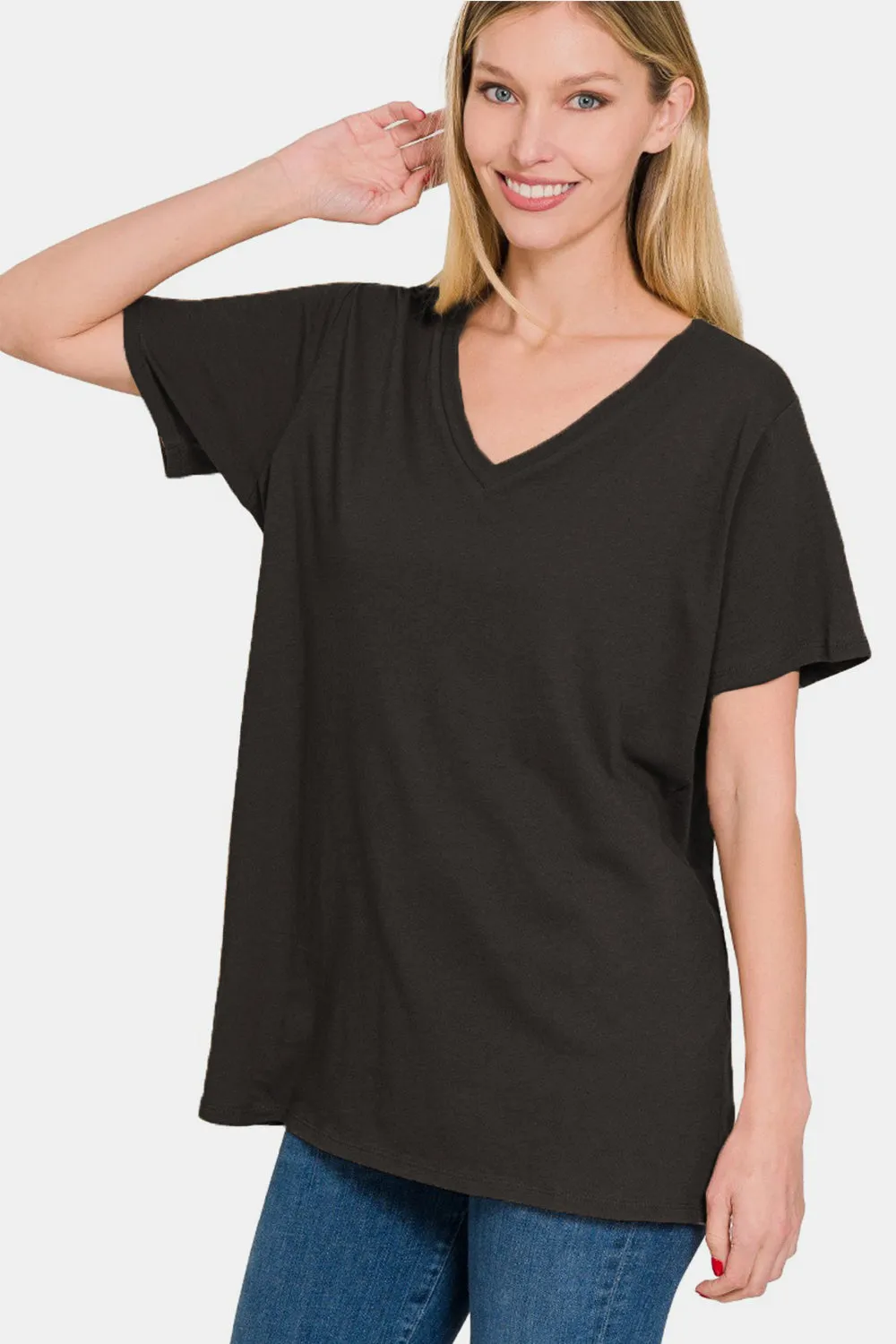 Zenana Full Size V-Neck Short Sleeve T-Shirt sold by Charming Charlie product image thumbnail 3