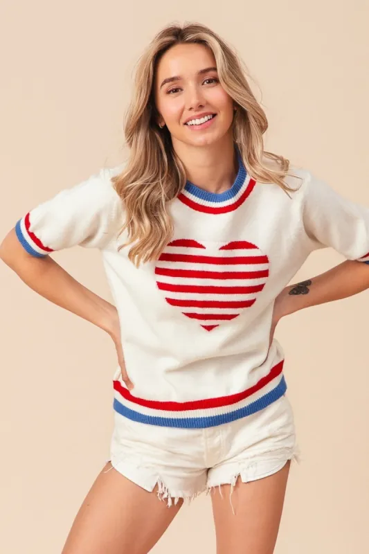 BiBi US Flag Theme Striped Heart Sweater sold by Charming Charlie