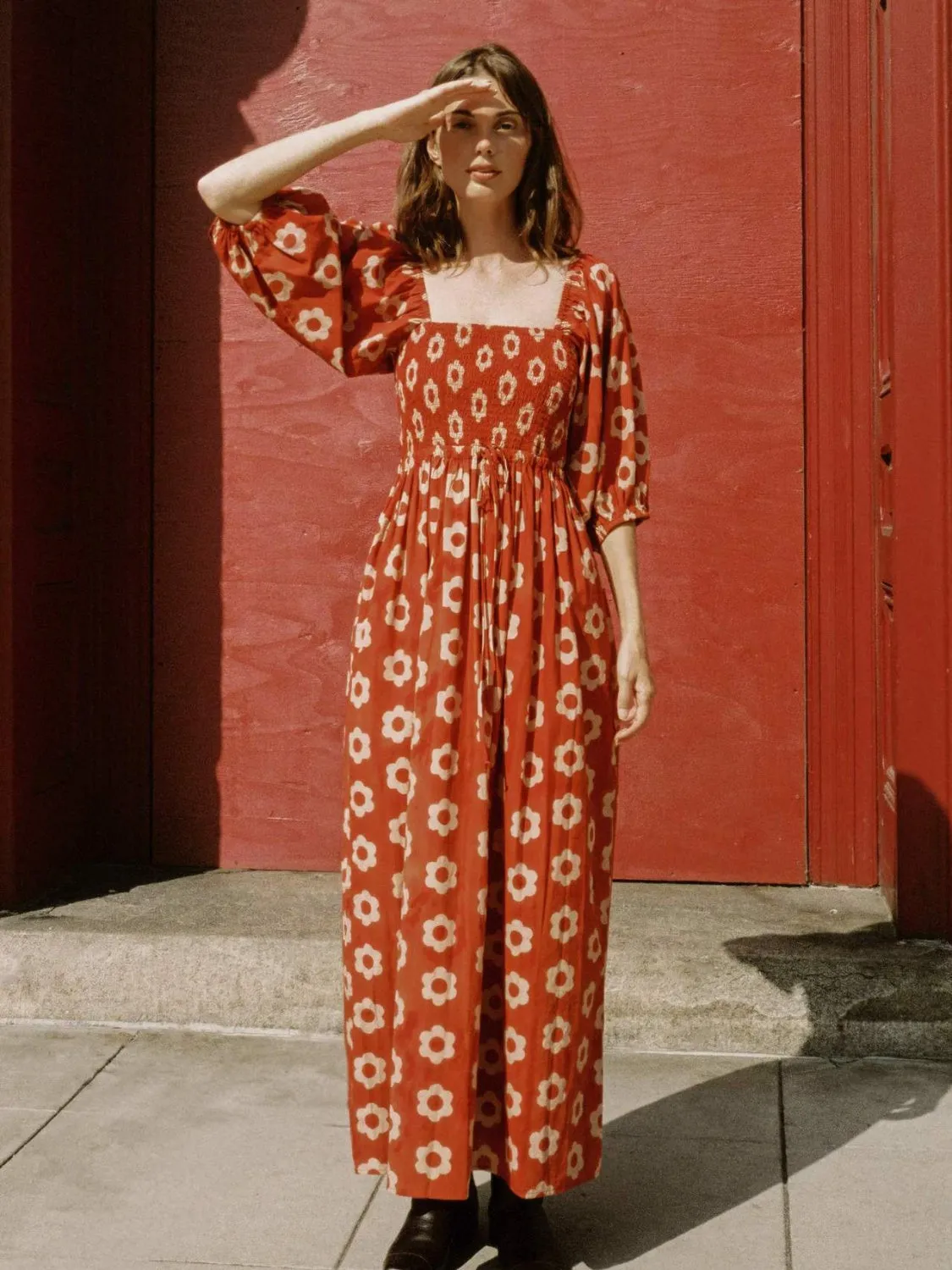 Smocked Printed Half Sleeve Dress sold by Charming Charlie