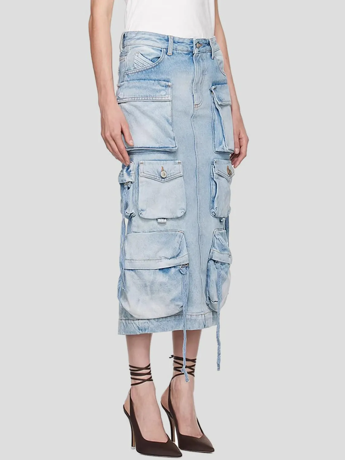 Slit Midi Denim Skirt with Pockets sold by Charming Charlie product image thumbnail 3