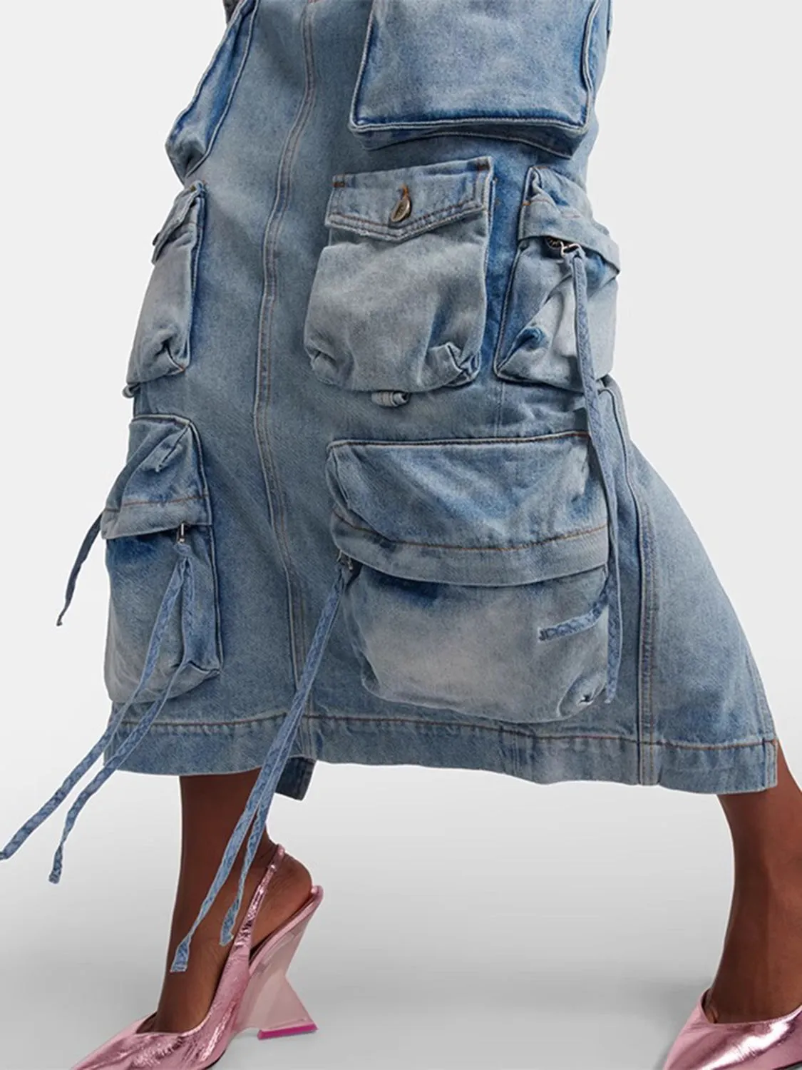 Slit Midi Denim Skirt with Pockets sold by Charming Charlie product image thumbnail 4