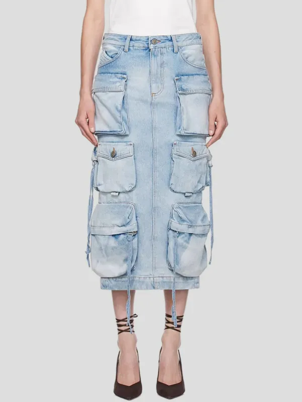 Slit Midi Denim Skirt with Pockets sold by Charming Charlie