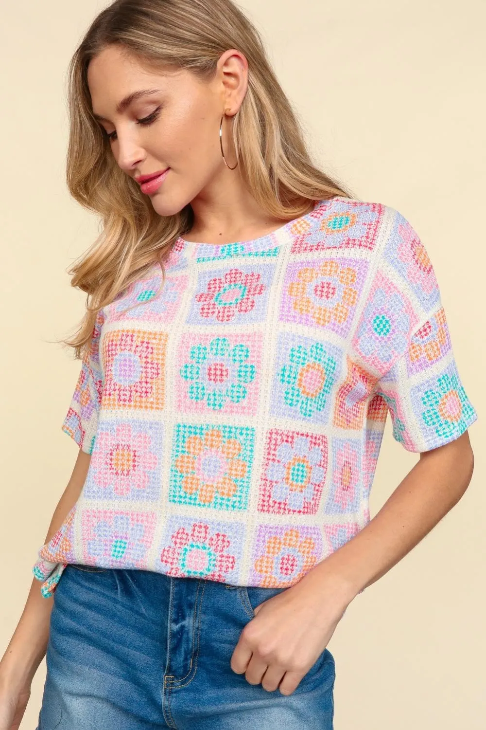 Haptics Flower Print Round Neck Short Sleeve T-Shirt sold by Charming Charlie product image thumbnail 3