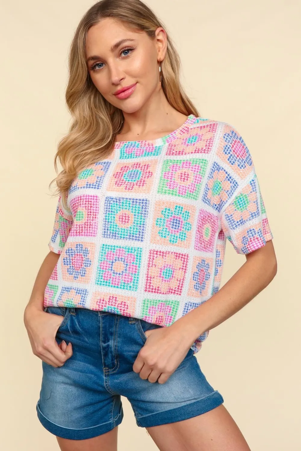Haptics Flower Print Round Neck Short Sleeve T-Shirt sold by Charming Charlie product image thumbnail 4