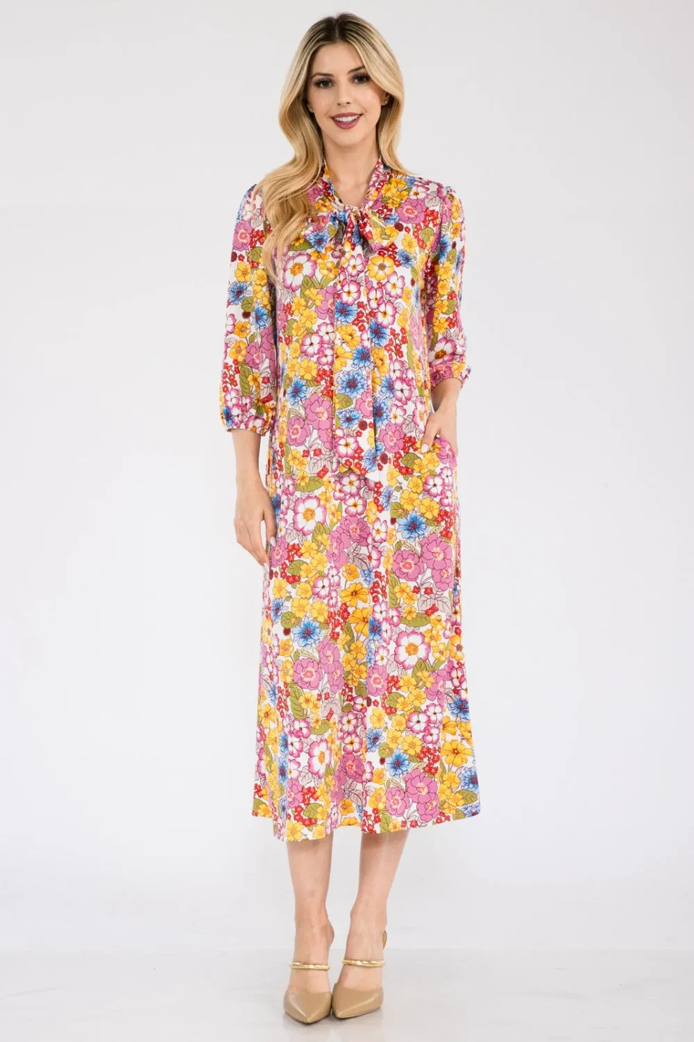 Celeste Full Size Floral Midi Dress with Bow Tied sold by Charming Charlie product image thumbnail 5