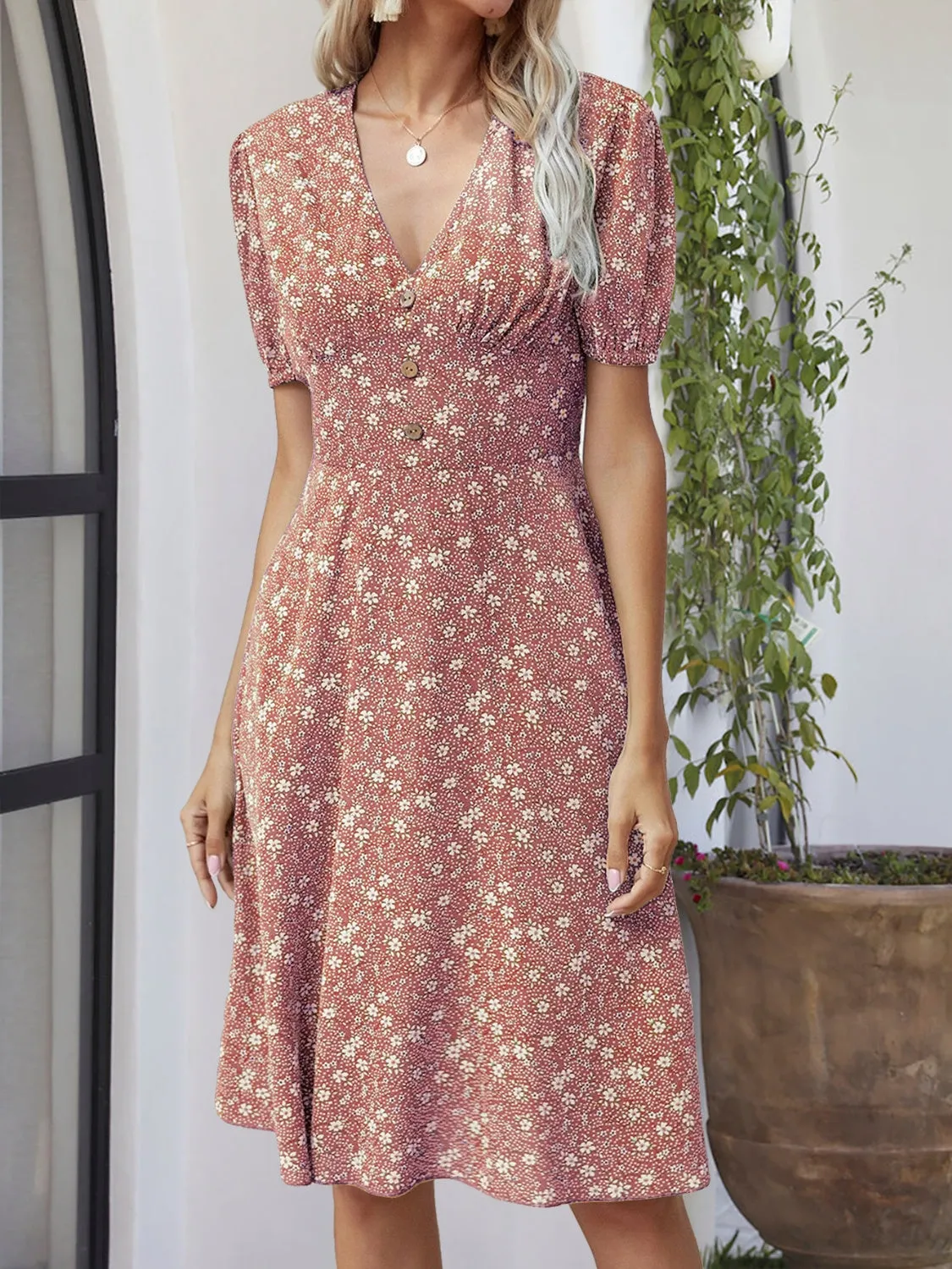 Printed V-Neck Short Sleeve Dress sold by Charming Charlie product image thumbnail 5