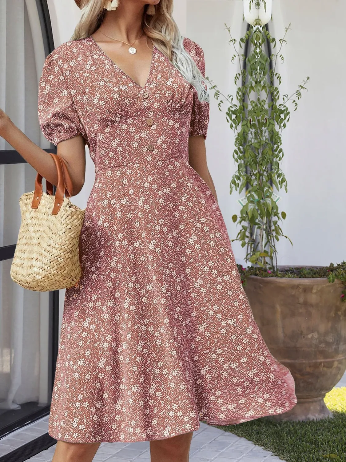 Printed V-Neck Short Sleeve Dress sold by Charming Charlie product image thumbnail 3