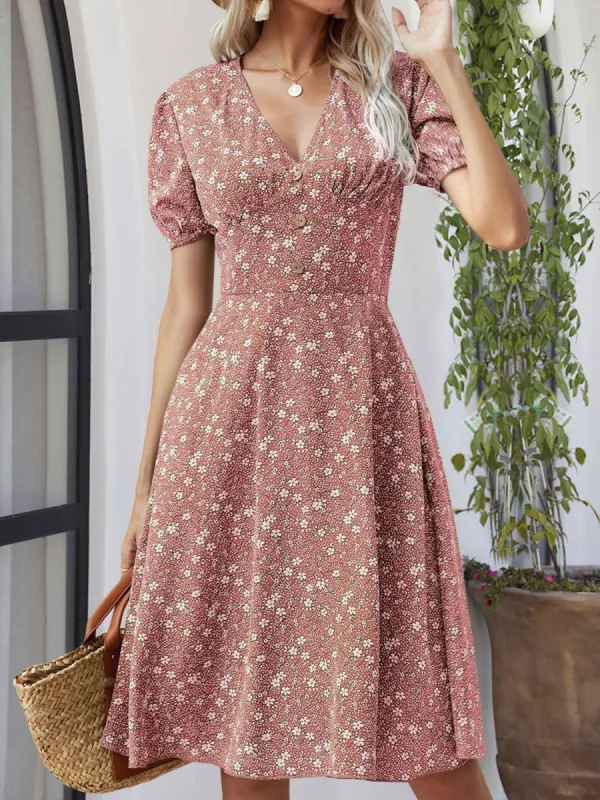 Printed V-Neck Short Sleeve Dress sold by Charming Charlie