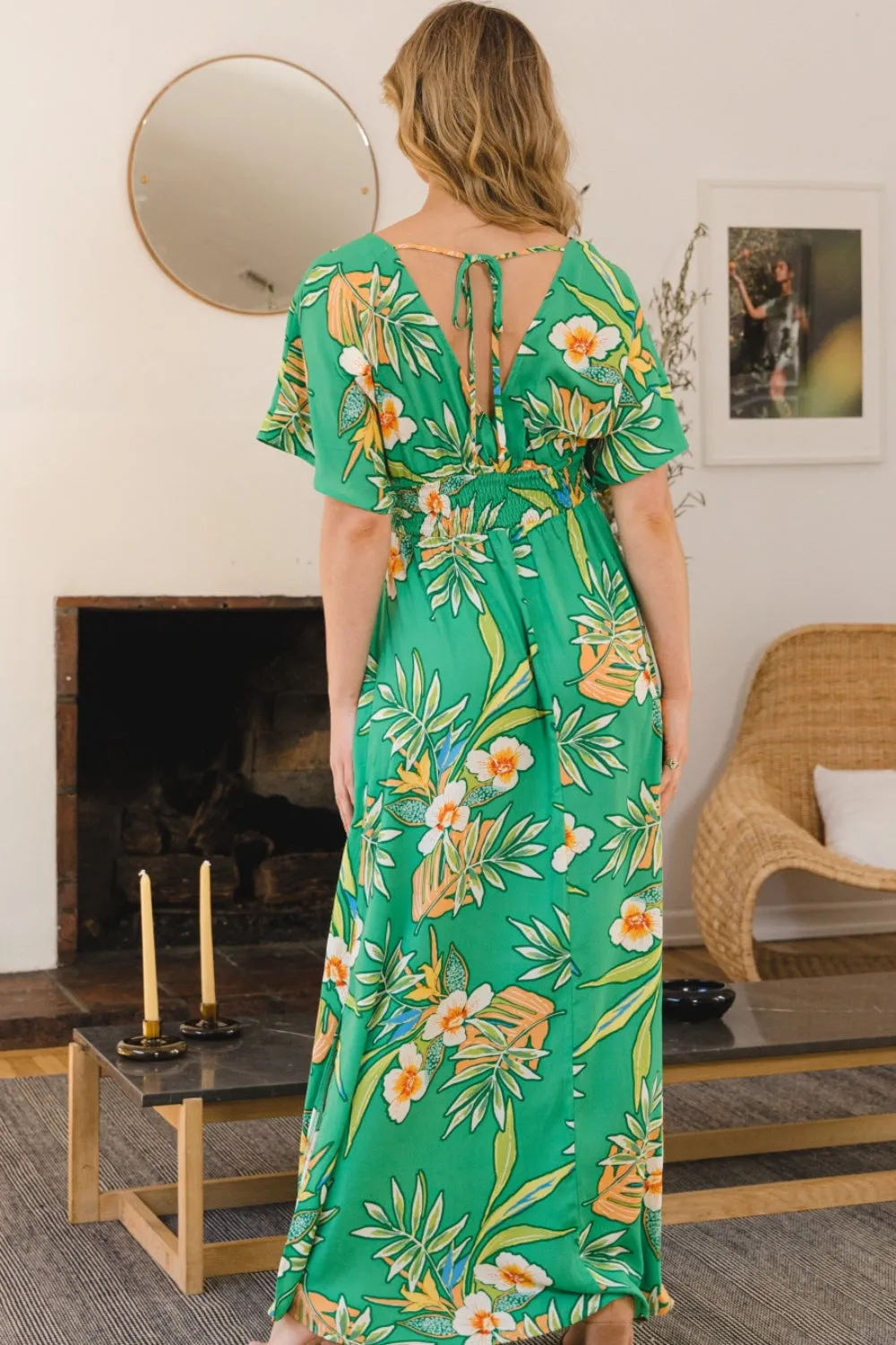 ODDI Full Size Floral Smocked Tied Back Maxi Dress sold by Charming Charlie product image thumbnail 2