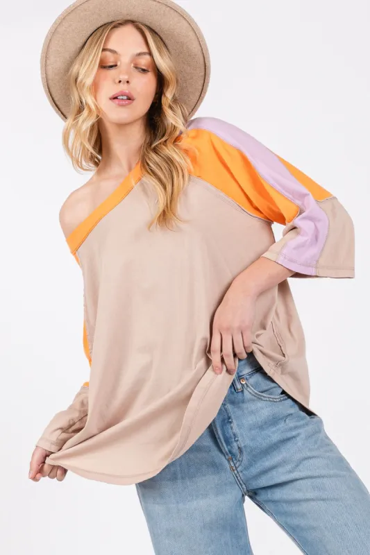 SAGE + FIG Color Block Curved Hem T-Shirt sold by Charming Charlie