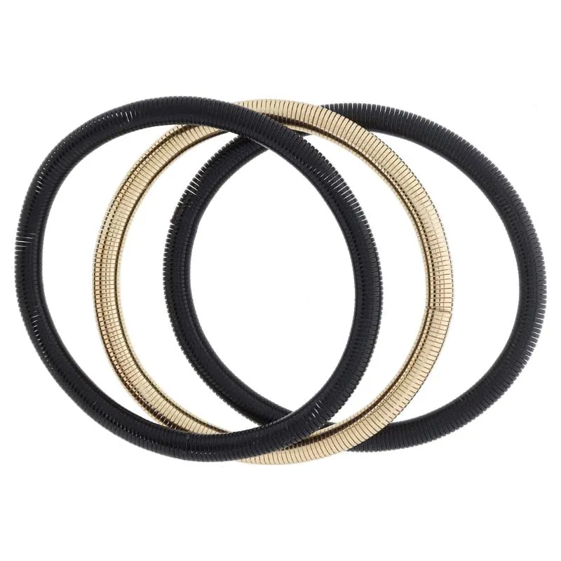 Set of 3, Black and Gold Stretchy Bangles Bracelet, 8" Around sold by Charming Charlie