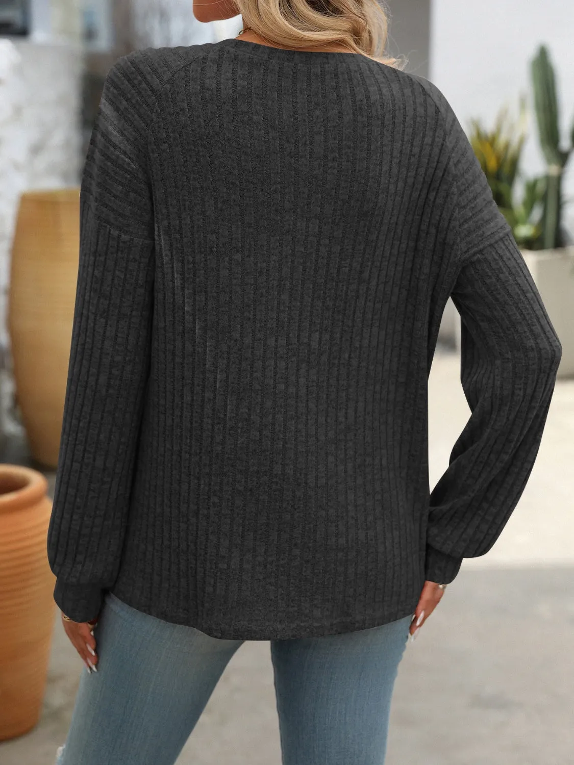 Decor Button Long Sleeve Ribbed T-Shirt sold by Charming Charlie product image thumbnail 5
