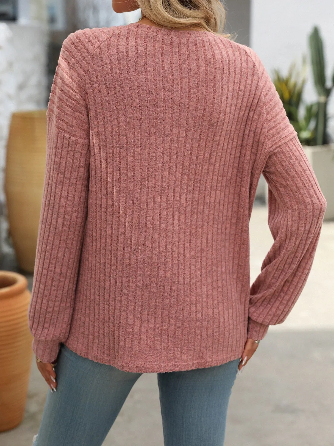Decor Button Long Sleeve Ribbed T-Shirt sold by Charming Charlie product image thumbnail 2
