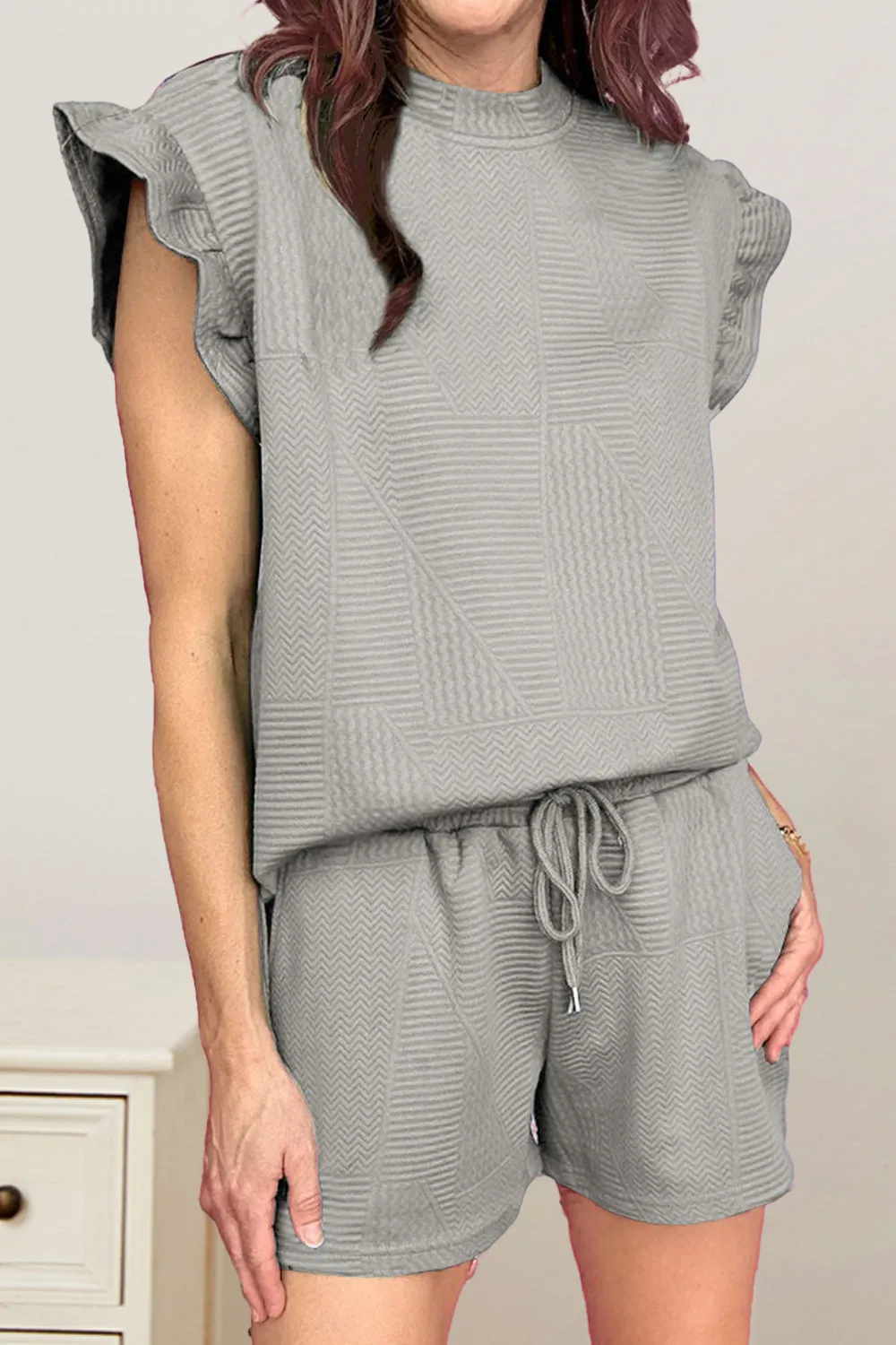 Slit Round Neck Top and Drawstring Shorts Set sold by Charming Charlie