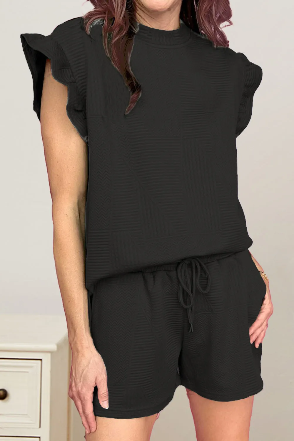 Slit Round Neck Top and Drawstring Shorts Set sold by Charming Charlie product image thumbnail 5