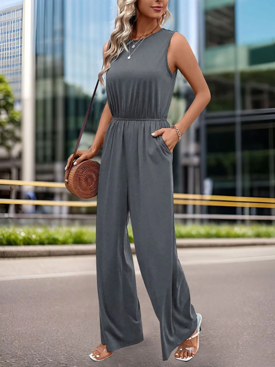 Round Neck Wide Leg Jumpsuit sold by Charming Charlie product image thumbnail 4