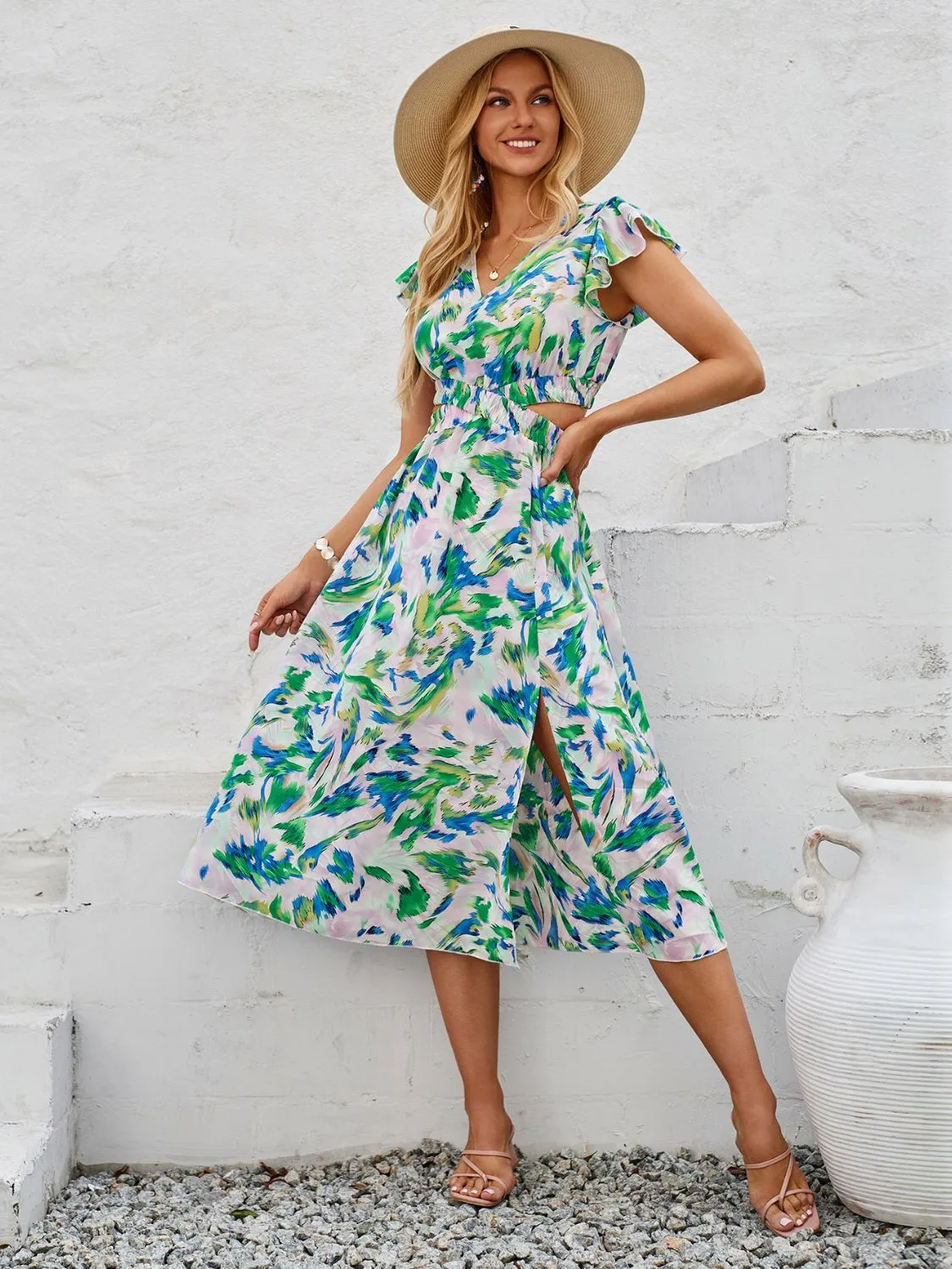 Cutout Slit Printed Cap Sleeve Dress sold by Charming Charlie product image thumbnail 4