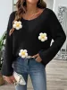 Flower Round Neck Long Sleeve Sweater sold by Charming Charlie