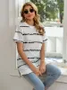 Striped Round Neck Short Sleeve T-Shirt sold by Charming Charlie