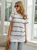 Striped Round Neck Short Sleeve T-Shirt sold by Charming Charlie
