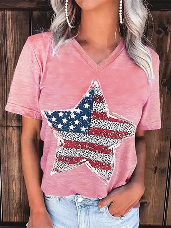 US Flag Graphic V-Neck Short Sleeve T-Shirt sold by Charming Charlie