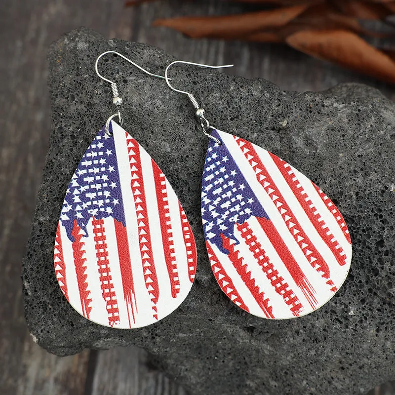 PU Leather US Flag Teardrop Shape Earrings sold by Charming Charlie