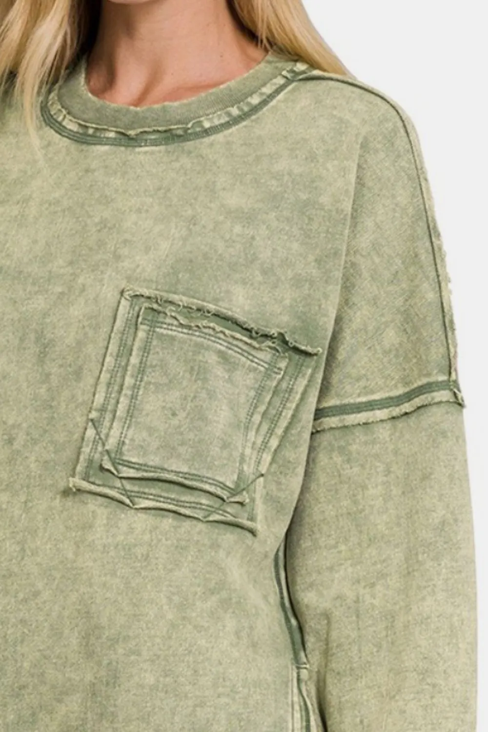 Zenana Exposed Seam Round Neck Dropped Shoulder Sweatshirt sold by Charming Charlie product image thumbnail 3