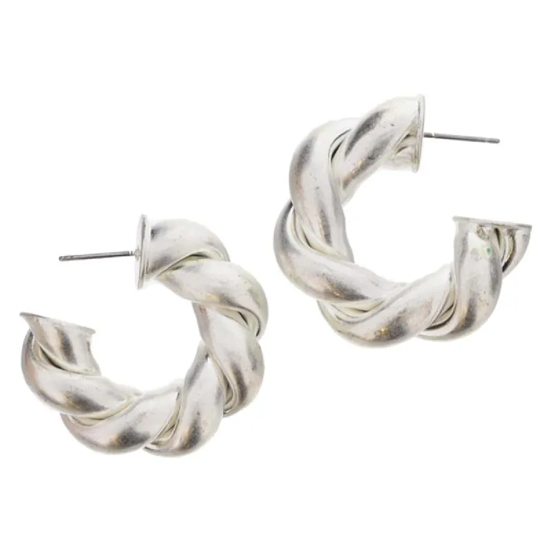 Thick Silver Twist Hoop Earrings, 1.35" Top to Bottom sold by Charming Charlie