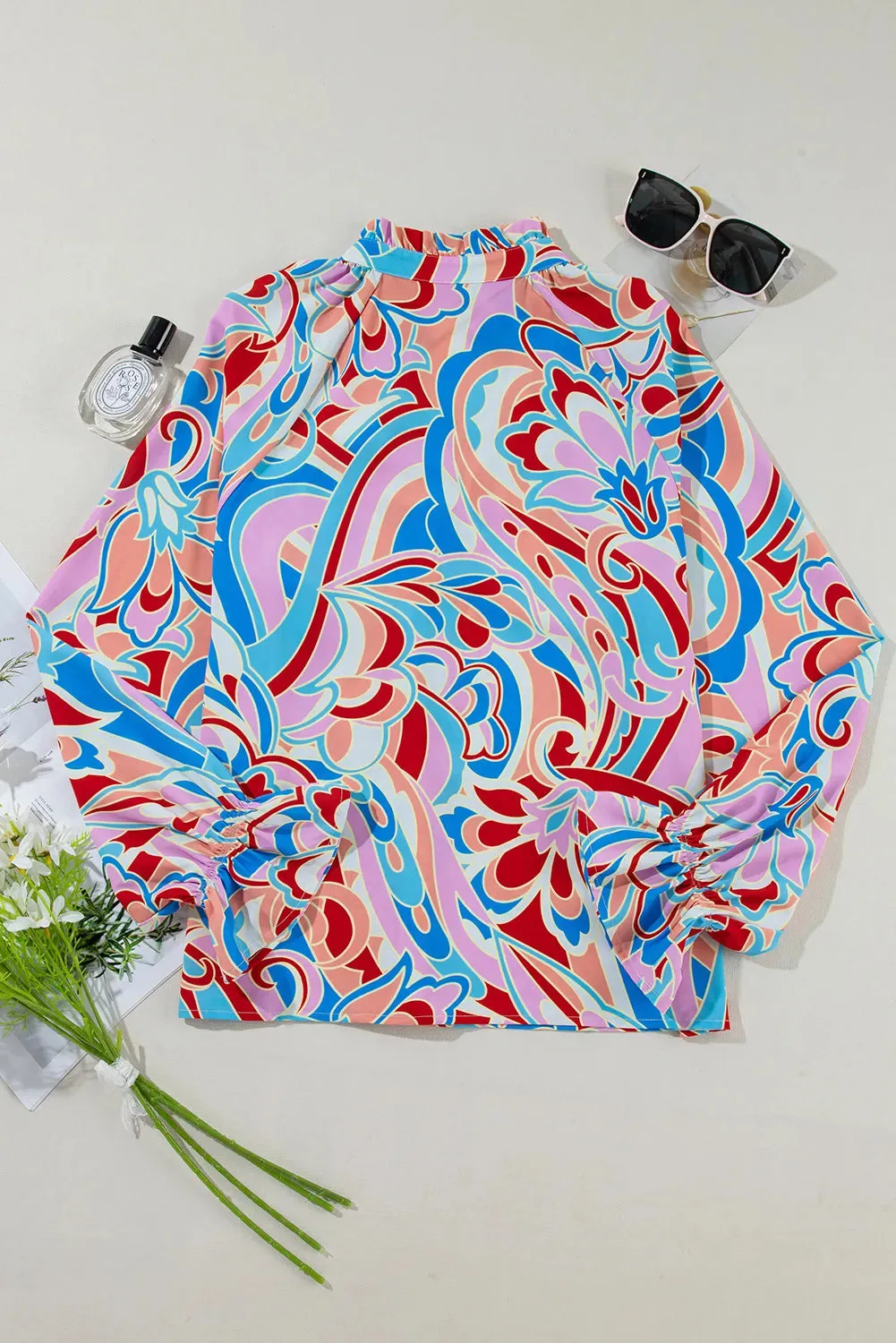 Printed Notched Flounce Sleeve Blouse sold by Charming Charlie product image thumbnail 3