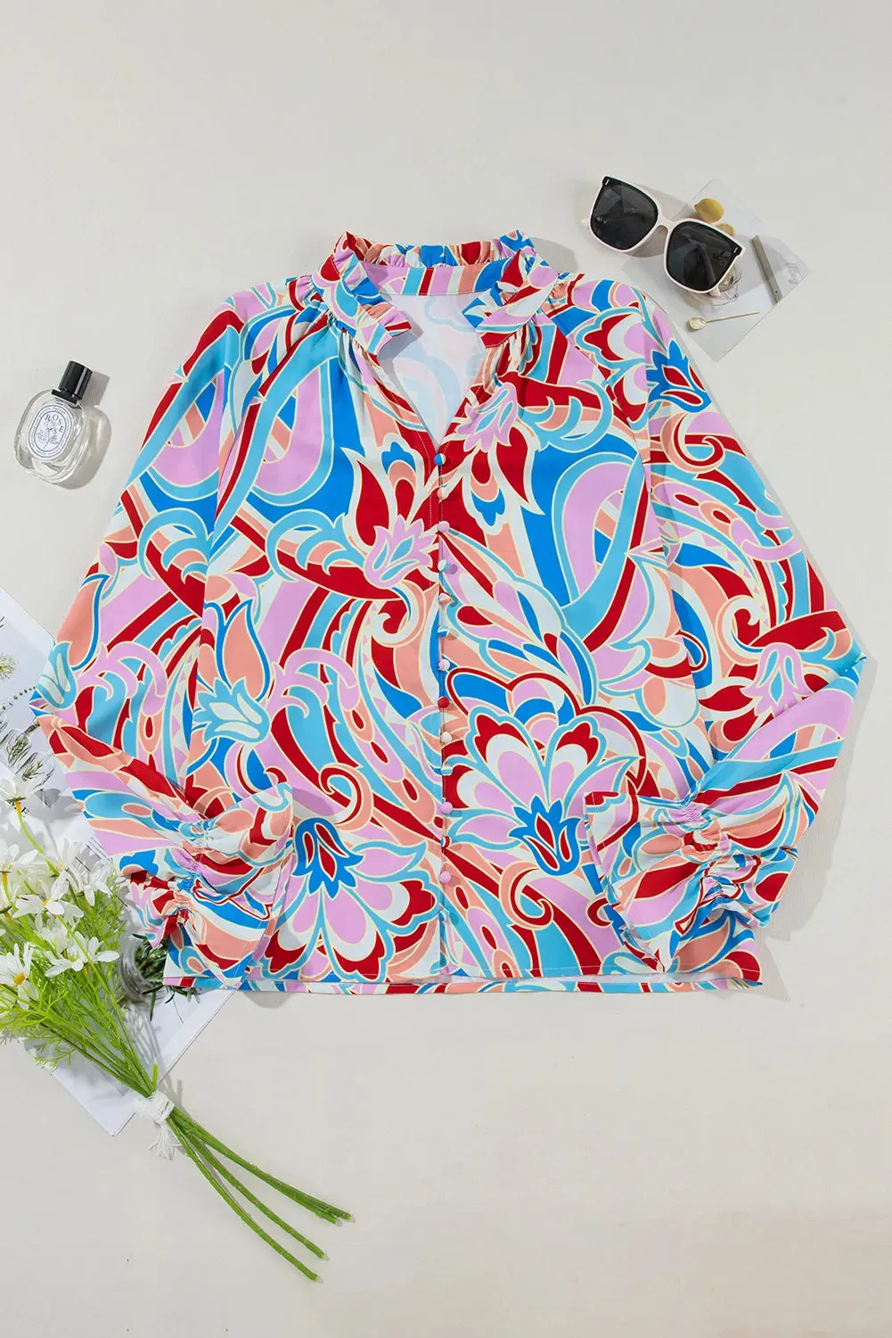 Printed Notched Flounce Sleeve Blouse sold by Charming Charlie product image thumbnail 2