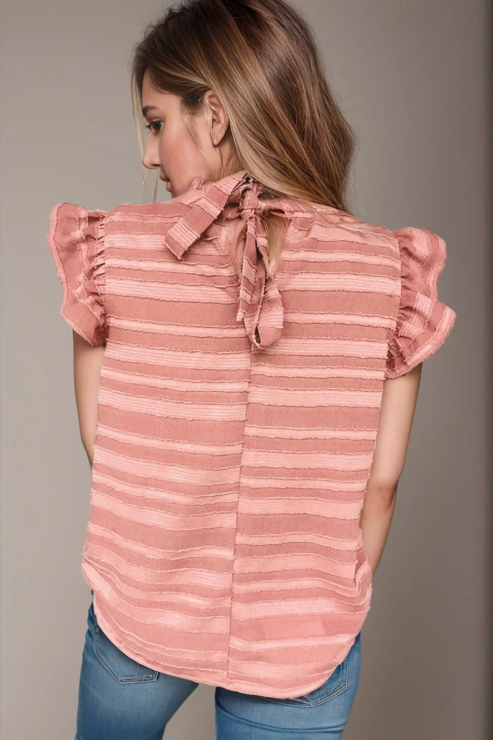 Striped Mock Neck Cap Sleeve Blouse sold by Charming Charlie product image thumbnail 2